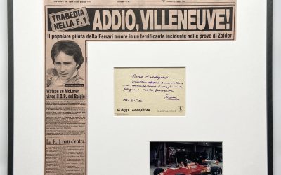 Ferrari Signed Postcard Enzo Ferrari, Framed Newspaper, Gilles Villeneuve 1982